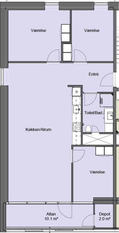 Sydvendt 4-værelses leje lejlighed i Karetmagerlunden i Horsens